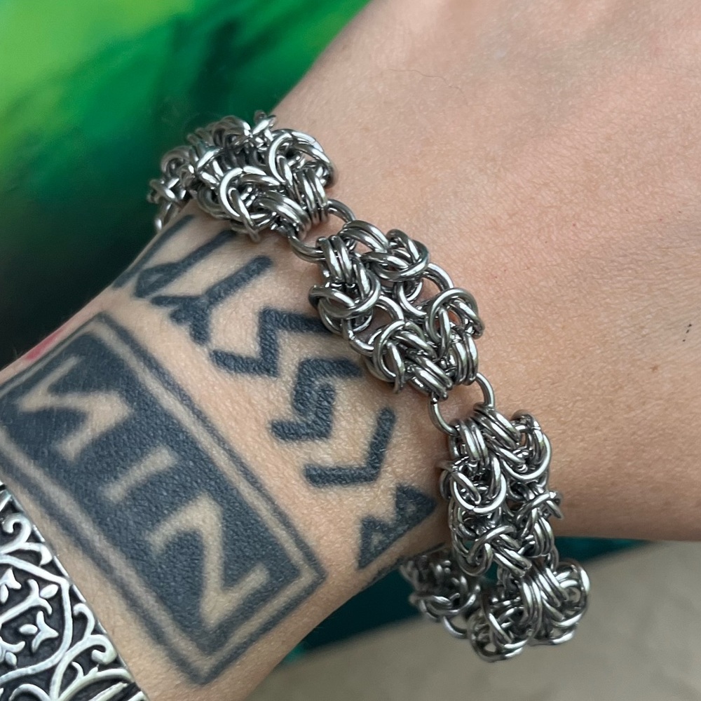 Maille chain stainless steel double bizantine link bracelet . Handmade - Picture 4 of 16